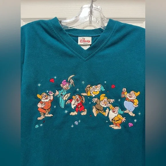 Vintage The Disney Store 7 Seven Dwarves Turquoise Small Long Sleeve Fleece - Picture 3 of 4